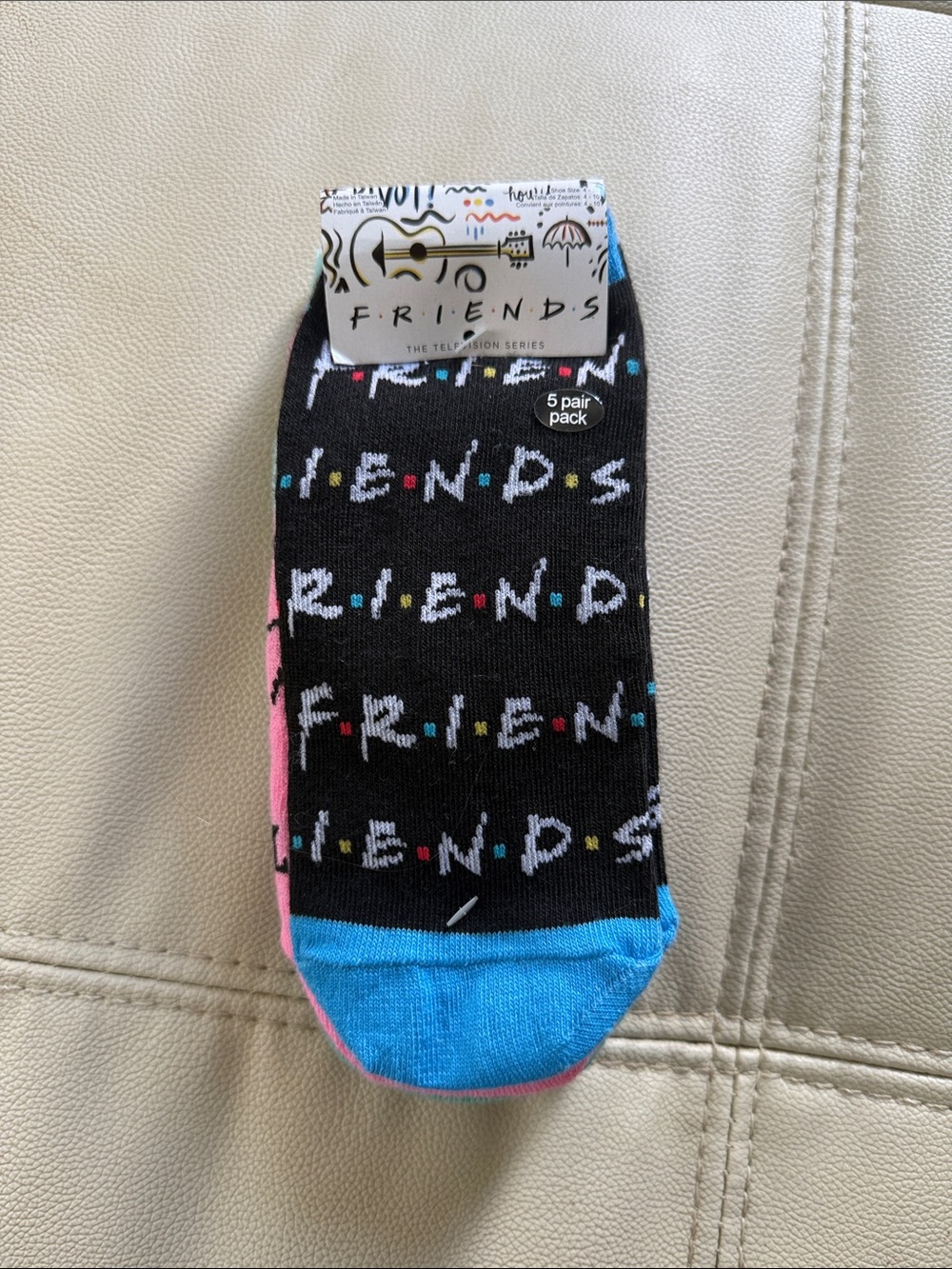 FRIENDS Ankle Socks in Black with Blue & Pink Accents